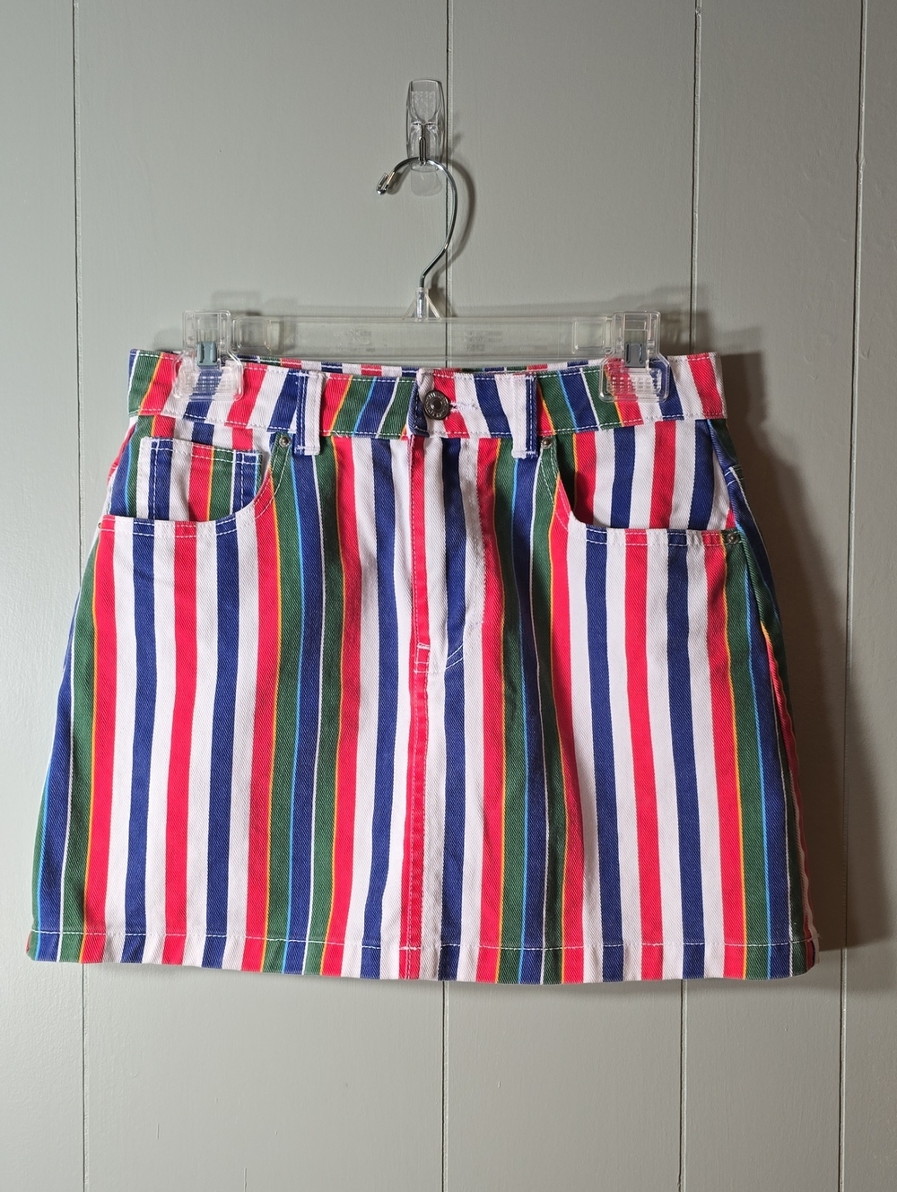 Forever 21 Multicolor Vertical Stripe Mini Skirt - Red, Blue, Green, White, Pink